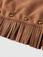 Load image into Gallery viewer, Retro Fringe Suede Panel Skirt Women Brown N6C107