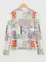 Load image into Gallery viewer, Printed Fitted Round Neck Long Sleeve Top Women N6B100