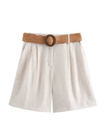 Load image into Gallery viewer, Belted Straight Leg Casual Shorts Women N6F014
