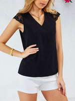 Load image into Gallery viewer, Black Bow Tie Lace Patch Sheer V Tank Women N5A968