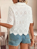 Load image into Gallery viewer, Sheer Crochet Notched Collar Blouse Women N6A187