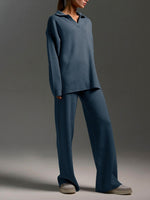 Load image into Gallery viewer, Knit Set Polo Neck Pullover Wide Leg Pants Two-Piece N6G137