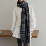 Load image into Gallery viewer, Gray Plaid Scarf Wool Blend 180cm Long Winter M5A319