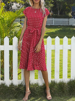 Load image into Gallery viewer, Retro Polka Dot Ruffle Short Sleeve Dress Women N6B067