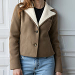 Load image into Gallery viewer, Suede Fleece Jacket Women Brown Sherpa Lined Coat N5A775