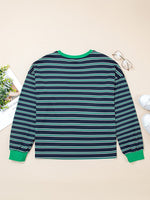 Load image into Gallery viewer, Green Stripe Drop Shoulder Pocket Sweatshirt Women N6B088