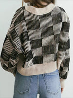 Load image into Gallery viewer, Checkered Knit Sweater Round Neck Long Sleeve N6B038