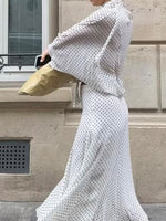 Load image into Gallery viewer, Polka Dot Chiffon Bow Tie Shirt and Skirt Set N6E173
