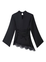 Load image into Gallery viewer, Satin Lace Back Tie Blouse Women N6D050