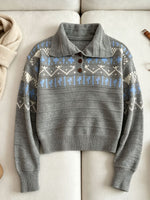 Load image into Gallery viewer, Fair Isle Polo Half Zip Knit Sweater Women Commuter N6H283