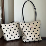 Load image into Gallery viewer, Black Rice Polka Dot Cotton Linen Bag Handheld Shoulder N6F183