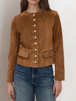 Load image into Gallery viewer, Suede Single Button Crop Coat Mid Heavy Brown N5Z551
