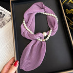 Load image into Gallery viewer, Womens Ivory Crinkled Pearl Magnetic Clasp Scarf N6K267