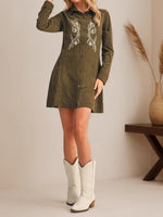 Load image into Gallery viewer, Notch Collar Embroidered Shirt Dress Women N5A449