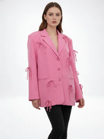 Load image into Gallery viewer, Bow Detail Pink Loose Blazer Women N6C193