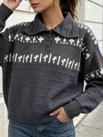 Load image into Gallery viewer, Fair Isle Polo Half Zip Knit Sweater Women Commuter N6H283
