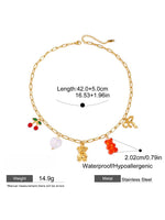 Load image into Gallery viewer, Anti Fade Bear Cherry Bow Pearl Necklace Women N6A201