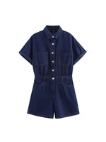 Load image into Gallery viewer, Pocket Detail Denim Short Jumpsuit Women Casual N6F213