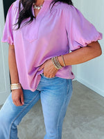 Load image into Gallery viewer, Purple V Neck Half Sleeve Chiffon Top Women N6B098