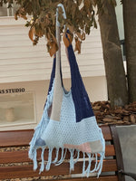Load image into Gallery viewer, Crochet Fringe Color Block Tote Bag Women N6C046