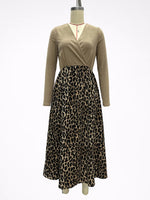 Load image into Gallery viewer, Cross V-Neck Draped Leopard Print Long Sleeve Dress N6G293