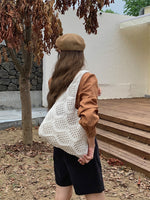 Load image into Gallery viewer, Knit Openwork Diamond Tote Bag Women N6C056