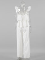 Load image into Gallery viewer, White Linen Flutter Sleeve Top and Wide Leg Pants Set N6D111