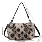 Load image into Gallery viewer, Women's Plush Leopard Chain Baguette Shoulder Bag N6J188
