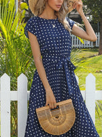 Load image into Gallery viewer, Retro Polka Dot Ruffle Short Sleeve Dress Women N6B067