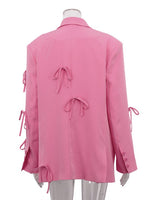 Load image into Gallery viewer, Bow Detail Pink Loose Blazer Women N6C193