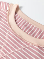 Load image into Gallery viewer, Pink Stripe Round Neck Long Sleeve Top Women N6B077