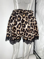 Load image into Gallery viewer, Vintage Satin Leopard Lace Trim Shorts Women N6F255