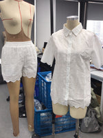 Load image into Gallery viewer, Embroidery Lapel Sleeveless Top and Shorts Set Women N6D117