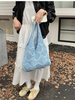 Load image into Gallery viewer, Knit Openwork Diamond Tote Bag Women N6C056