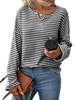 Load image into Gallery viewer, Striped Waffle Knit Top Women Casual T-Shirt N6A203