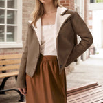 Load image into Gallery viewer, Suede Fleece Jacket Women Brown Sherpa Lined Coat N5A775