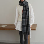 Load image into Gallery viewer, Gray Plaid Scarf Wool Blend 180cm Long Winter M5A319