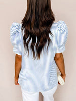 Load image into Gallery viewer, V Neck Puff Sleeve Chiffon Top Women N6B101