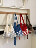 Load image into Gallery viewer, Striped Color Block Fringe Knit Crossbody Tote Bag N6C055