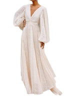 Load image into Gallery viewer, Jacquard Pleated Lantern Sleeve Gown Women N5A274