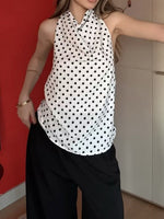 Load image into Gallery viewer, Polka Dot Halter Neck Tie-Up Top Women N6E159