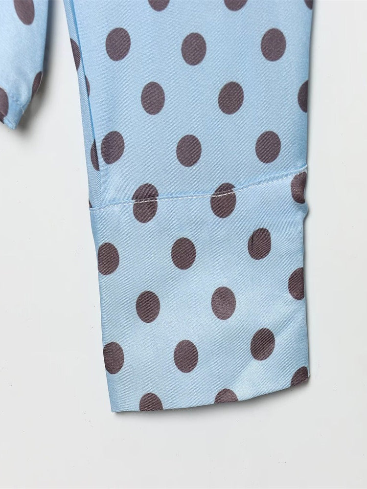 Polka Dot Satin Crop Shirt Women Office N6C109