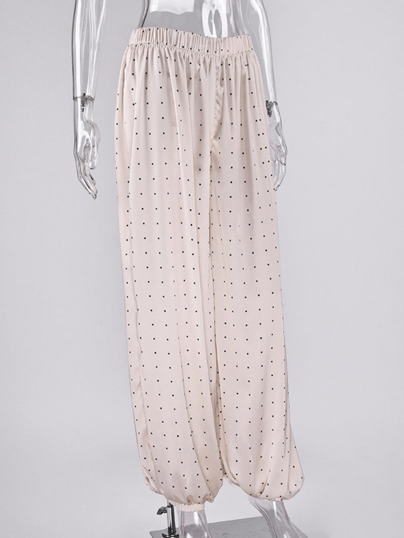 White Polka Dot Wide Leg Straight Pants N6E169