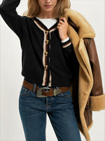 Load image into Gallery viewer, Color-Block V-Neck Long Sleeve Cardigan Women N6H289