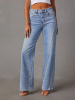 Load image into Gallery viewer, Patchwork Wide Leg Flare Jeans Women Blue N6D155
