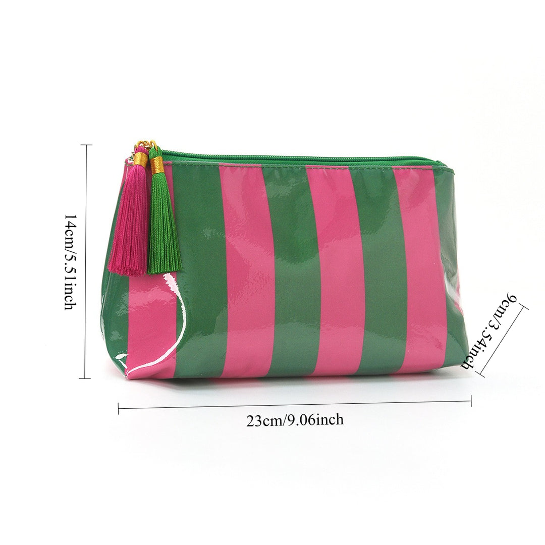 Unisex Striped PVC Tassel Cosmetic Bag N6J252