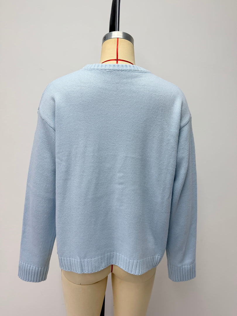 Printed Round Neck Loose Knit Pullover Sweater Women N6H301