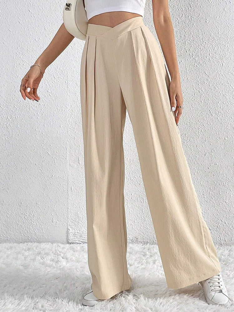 Pleated Wide Leg Work Pants Women N6B041