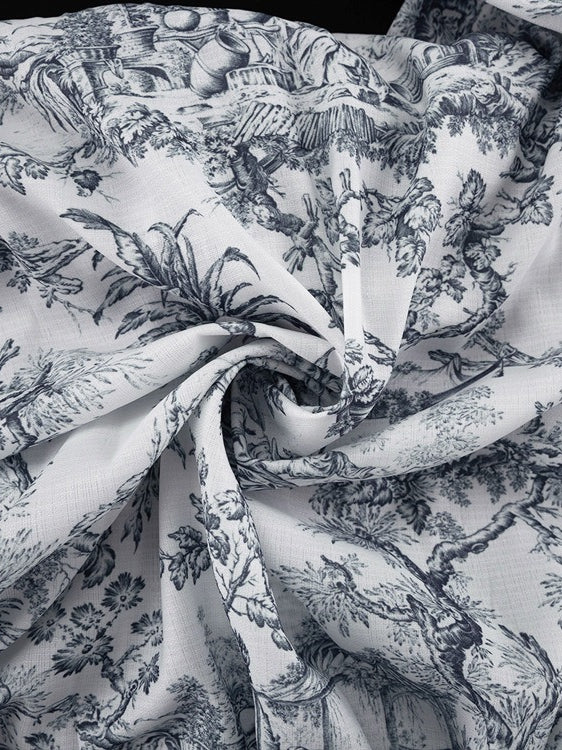 Ink Print Puff Sleeve Stand Collar A-line Dress Women N6C190