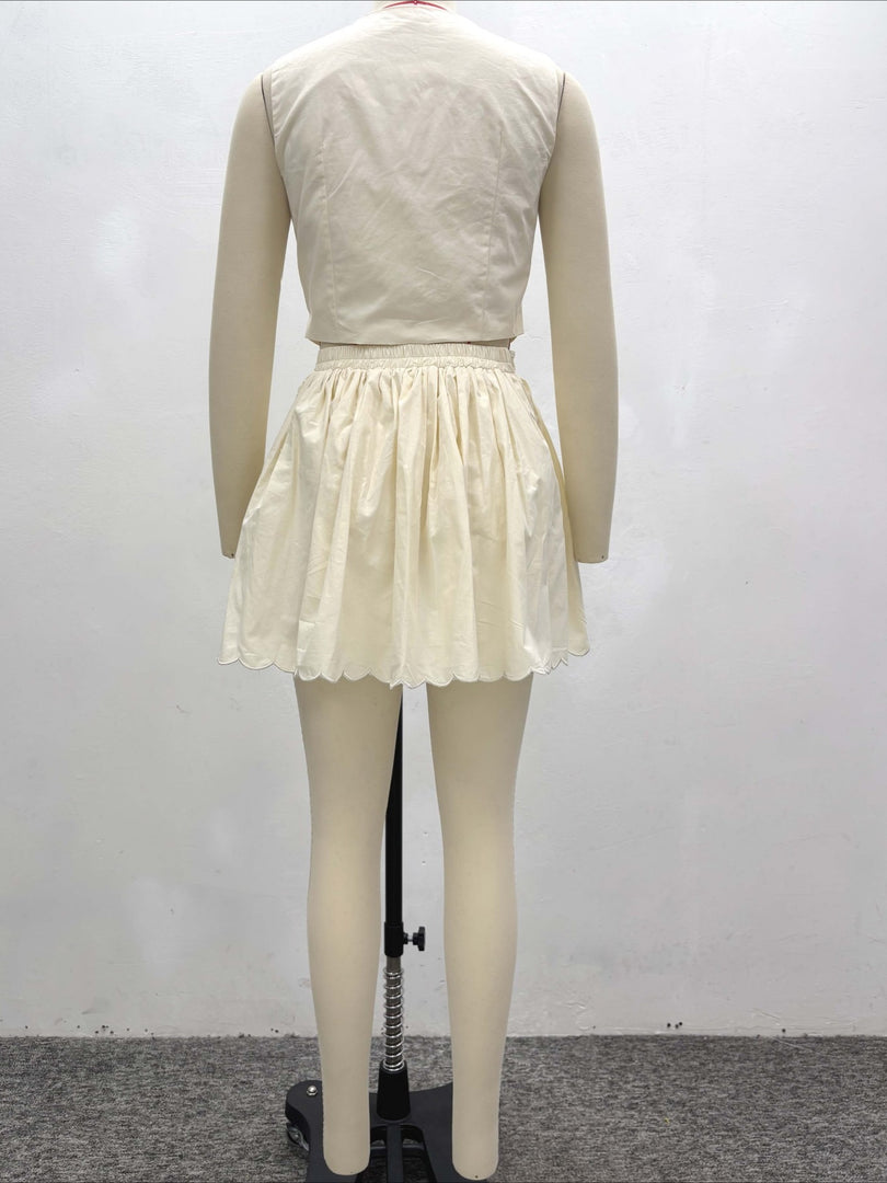 Vest and High Waist Skirt Set Women Beige N6D071